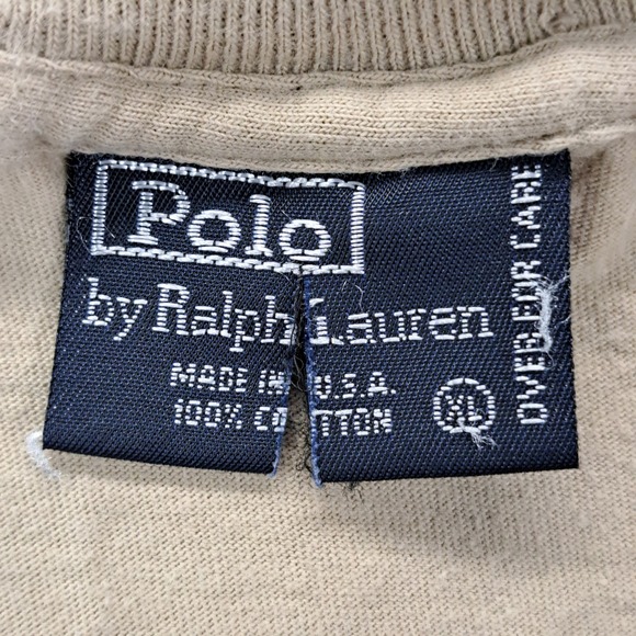 Polo by Ralph Lauren Beige Cotton Pocket T Shirt Mens XL Made in USA - Picture 2 of 10